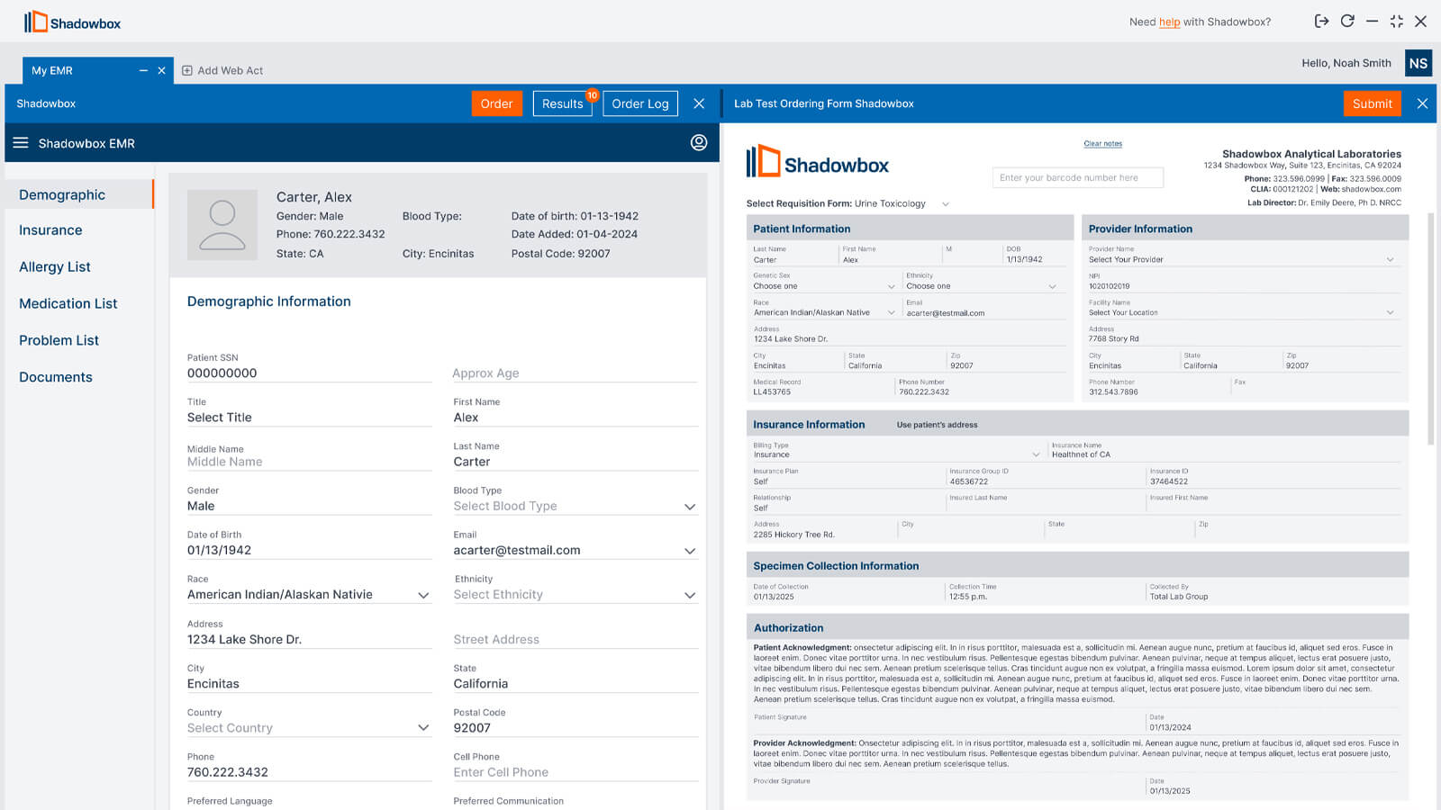 Figure 1.6 EHR and Requisition Form Split Screen