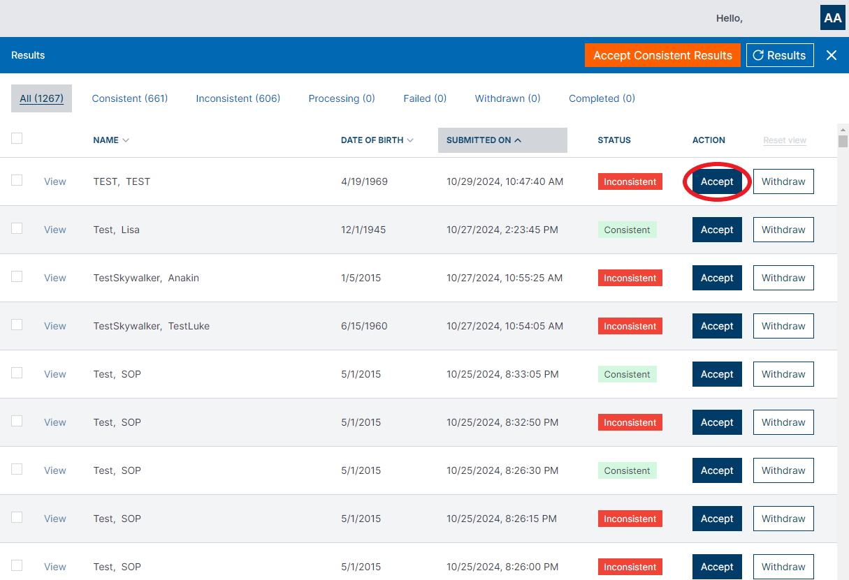 Figure 1.12 Results Log Accept Results