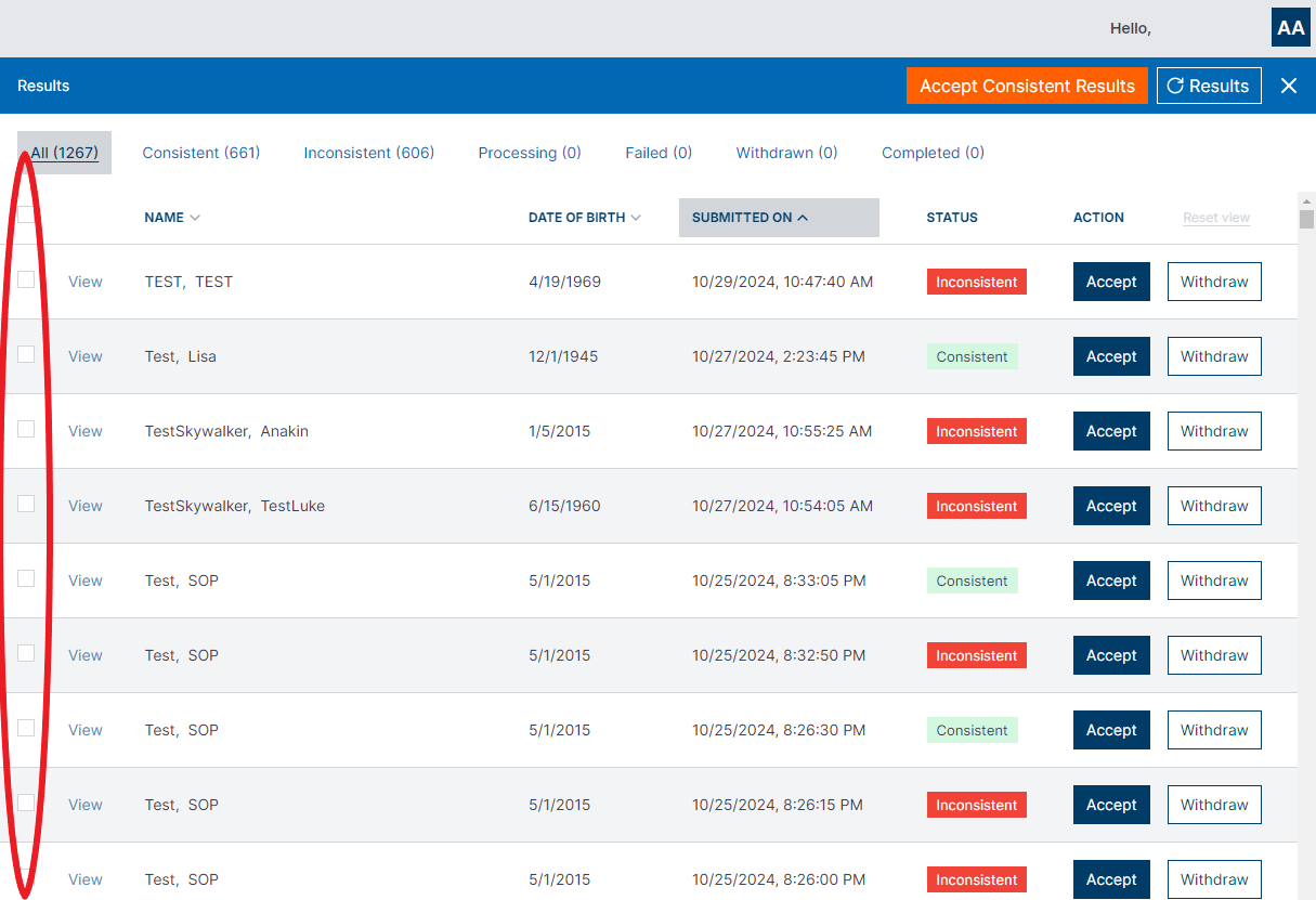 Figure 1.11 - Results Log Select Boxes