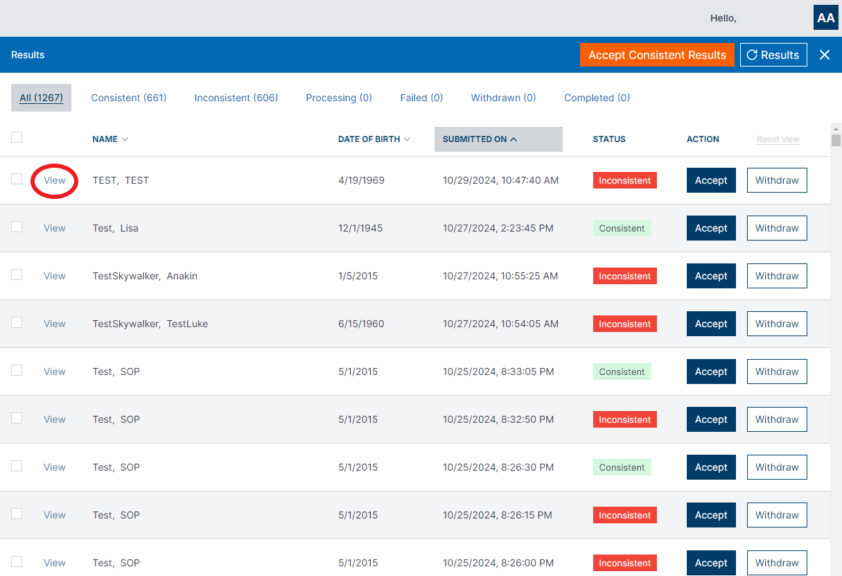 Figure 1.13 - Results Log View