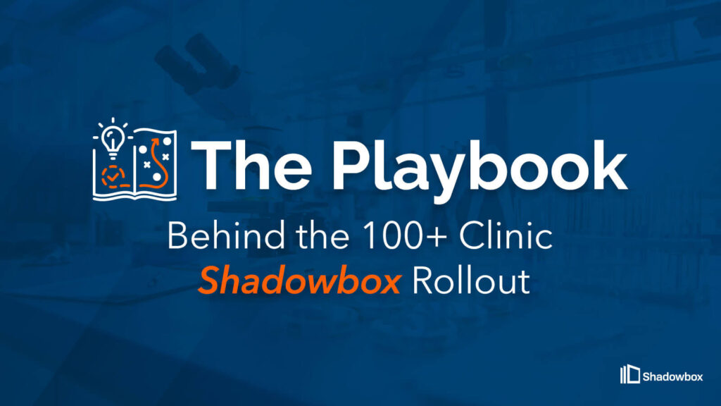 Shadowbox graphic promoting the playbook behind a 100+ clinic rollout.